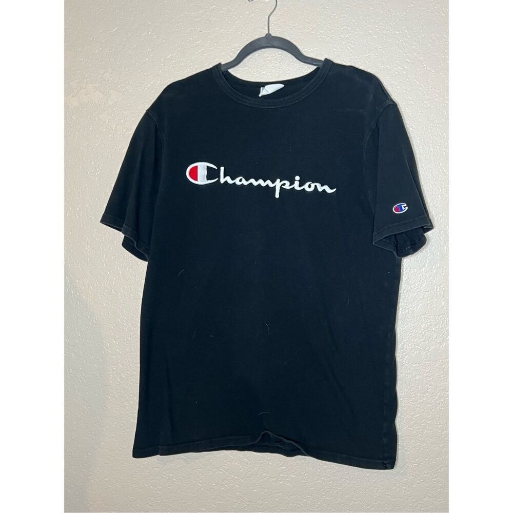 Champion navy black t-shirt with embroidered logo- size medium